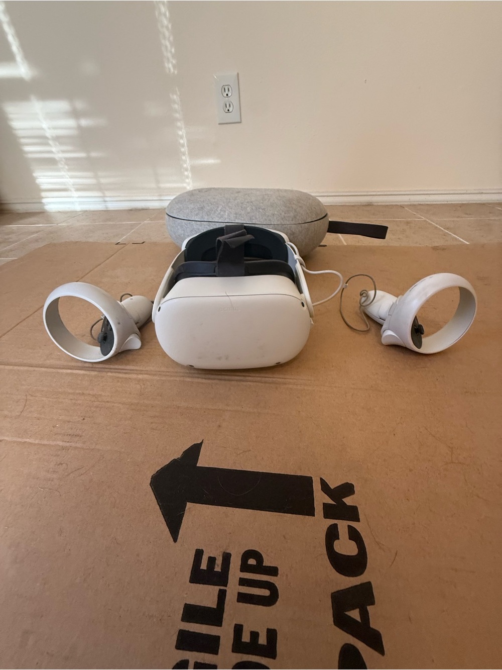 White VR Headset with Controllers and Carry Case